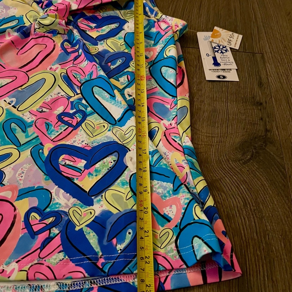 Lulu B Sleeveless Ruffle Cooling UPF 50 Top Colorful Hearts Print Small NWT new - Picture 6 of 12